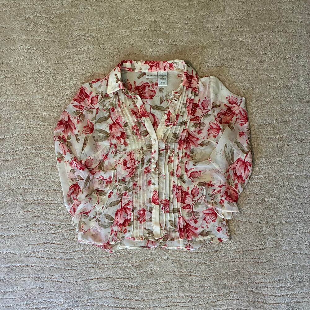 Vintage 14 Romantic Sheer Floral Flare Sleeve Whimsigoth Y2K Grandmacore Blouse